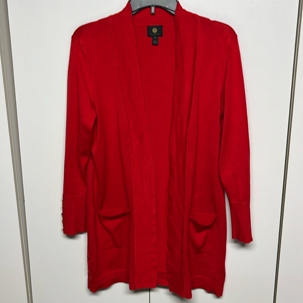 JM Collection Red Long Open Front Cardigan Sweater PM